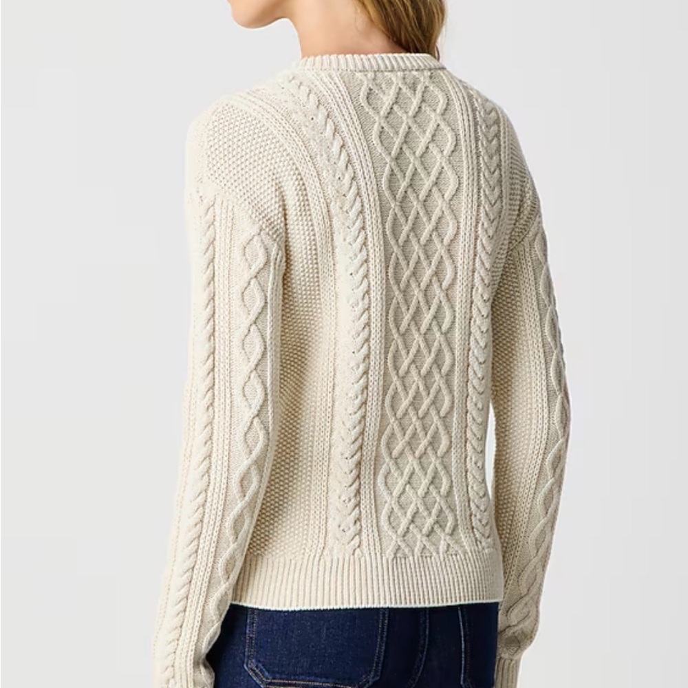 J Crew Women’s Medium 100 % Cotton Fisherman’s Sweater Beige NWT - Picture 2 of 9